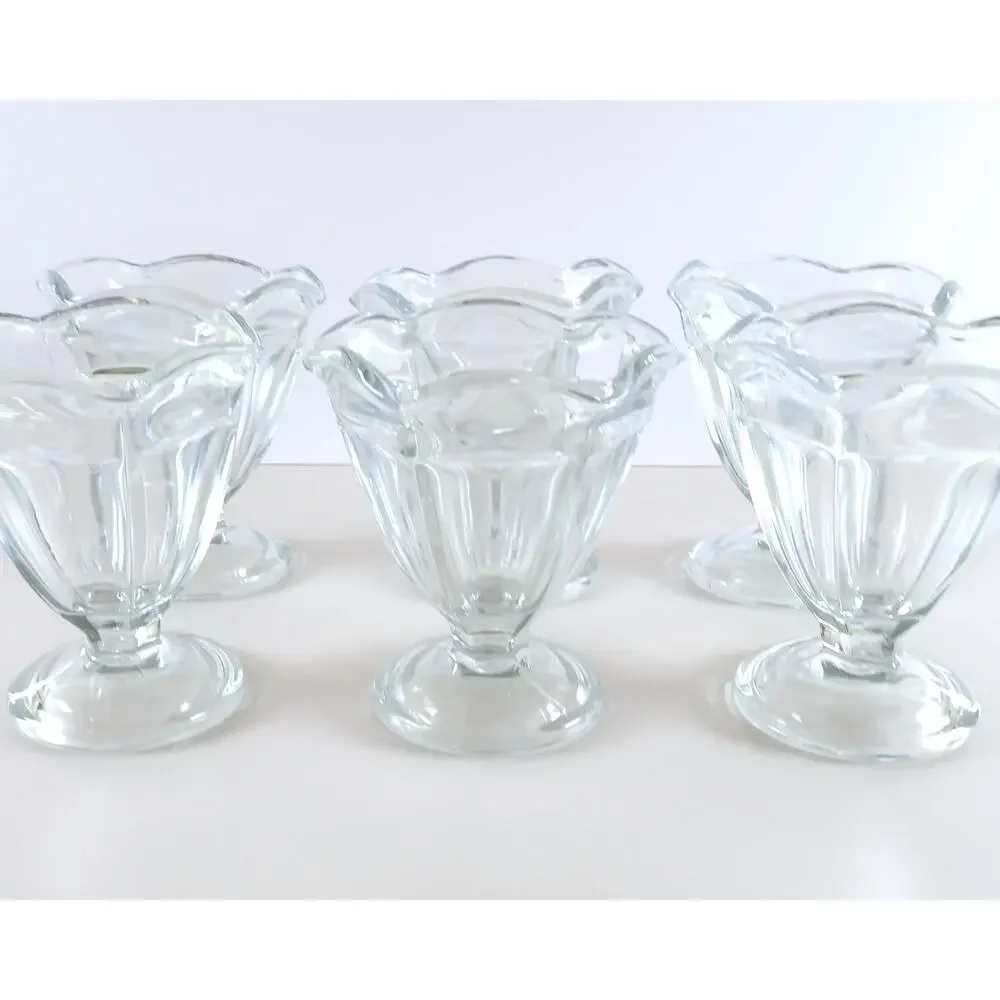 Vintage Anchor Hocking Clear Glass Footed Sherbet Dessert Glass Dishes Set of 6
